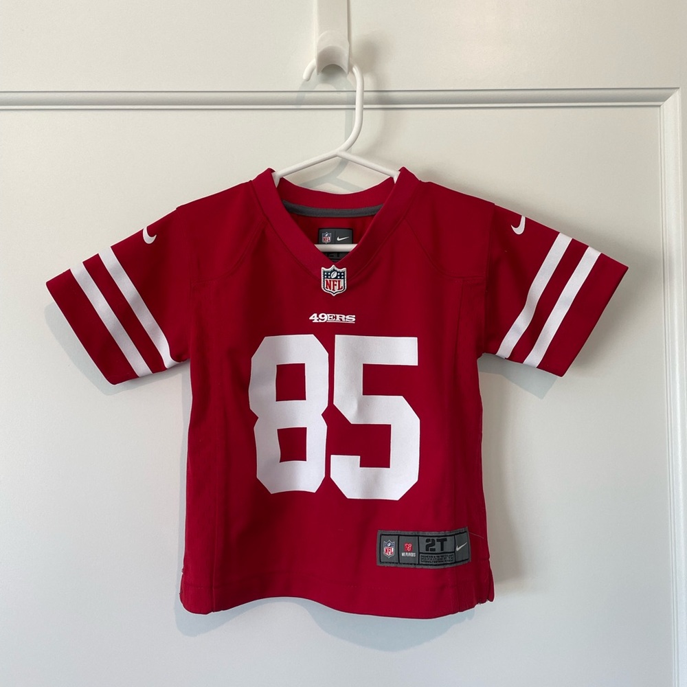 NFL Red and White 49ers Jersey with Number 85